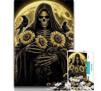 Puzzle Adulte tête de Mort Tournesol 1000 pièces, Jeux d'activités familiales Difficiles et stimulants, Jouet à Faire soi-même pour décoration Murale de la Maison (75x50cm)
