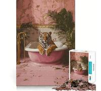 Puzzle Adulte Tigre dans Une Baignoire Rose 1000 pièces Jeu d'exercice Mental et de Relaxation pour Les vœux du Père Noël 38x26cm