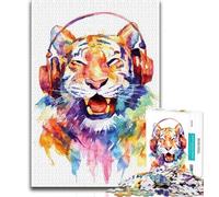 Puzzle Adulte Tigre Portant Un Casque 1000 pièces, Anti-Stress, défi Difficile, à Offrir en Cadeau à Toute la Famille 38x26cm