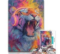 Puzzle Adulte Tigre Portant Un Casque 1000 pièces pour Adultes et Adolescents, entraînez Votre Cerveau et Vos Mains, Cadeaux pour Amis et Famille 26x38cm