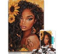 Puzzle Adulte Tournesol Femme Africaine 1000 pièces Difficile, Aide Le Cerveau à exercer Jouets addictifs pour cultiver la Patience Excellent Cadeau (75x50cm)