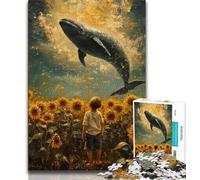 Puzzle Adulte Tournesols et Baleines 1000 pièces, Difficile, Assemblage de Motifs, activités Amusantes à la Maison, Cadeau d'anniversaire, Cadeaux de Voyage 50x75cm