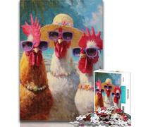 Puzzle Adulte Trois Coqs Peinture à l'huile Puzzles pour Adolescents 1000 pièces, Jeu éducatif pour Anniversaire, Noël pour Les Enfants de 14 Ans et Plus 26x38cm