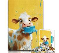 Puzzle Adulte Vache Mangeant Un gâteau 1000 pièces Puzzle pour Adolescents Cadeaux Jouets éducatifs Anti-Stress renforce l'amour Entre Couples (26x38cm)