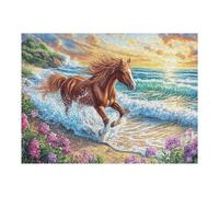 Puzzle Adulte Vague de mer Cheval au Galop Faune Sauvage Nature Sauvage Côte 500 Pièces De Qualité Amusant Créatif Et Engageant Parfait pour Passe Temps Et Hobbies 500 PCS（52×38cm）