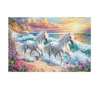 Puzzle Adulte Vague de mer Paire de Chevaux Blancs Faune Sauvage Nature Sauvage Côte 1000 Pièces De Qualité Captivant Amusant Et Engageant Parfait pour Loisirs en Famille （75x50cm）