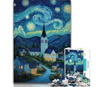 Puzzle Adulte Village sous Le Ciel Nocturne 1000 pièces, Difficile, Assemblage de Motifs, activités Amusantes à la Maison, Cadeau d'anniversaire, Cadeaux de Voyage 50x75cm