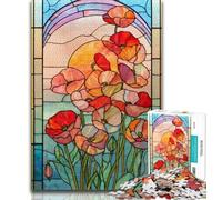 Puzzle Adulte vitrail Coquelicots Puzzle pour Adolescents 1000 Jeu Familial Anti-Stress défi Difficile Cadeaux du Père Noël Secret (50x75cm)