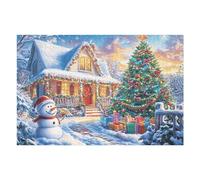 Puzzle Adulte Weihnachtshütte Baum Schneemann Winter Schnee Draußen 1000 Pièces De Qualité Créatif Amusant Et Engageant Parfait pour Loisirs À Domicile （75x50cm）