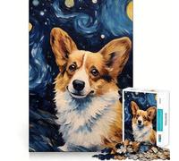 Puzzle Adulte Welsh Corgi Van Gogh 1000 pièces Jeu de réflexion Cadeau Découpe de Haute précision Activité relaxante en Groupe à l'intérieur (38x26cm)