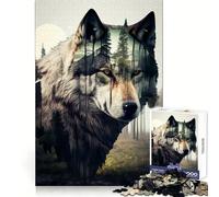 Puzzle Adulte Wolf Double Exposure 1000 pièces Bien-être Mental Activité sereine Bords tranchants Cadeau spécial (50x75cm)