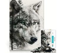 Puzzle Adulte Wolf Double Exposure 1000 pièces,Jeu de Concentration mentale,découpage de Haute précision,activité de renforcement des Liens familiaux (38x52cm)