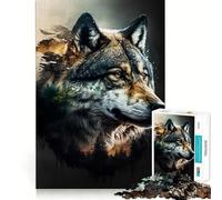 Puzzle Adulte Wolf Double Exposure 1000 pièces,Jeu de Stimulation Cognitive,Assemblage précis sans espaces,activité apaisante pour la Pause mentale (50x75cm)