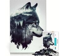 Puzzle Adulte Wolf Double Exposure 1000 pièces,Jeu de Stimulation Cognitive,sans Espace,Assemblage précis,Cadeau d'anniversaire,Casse-tête (50x75cm)