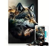 Puzzle Adulte Wolf Double Exposure 1000 pièces,Jeu Stimulant l'esprit,découpe Laser de qualité supérieure,activité relaxante en Groupe à l'intérieur (38x26cm)