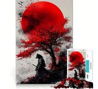 Puzzle Adulte Wolf Samurai Red Moon 1000 pièces Jeu de mémoire Amusant Assemblage Stable Pièces Qui ne bougent Pas Format Compact Idéal pour des Moments de Jeu en Famille (50x75cm)