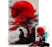 Puzzle Adulte Wolf Samurai Red Moon 1000 pièces Jeu de mémoire Découpe de Haute précision Activité Manuelle Calme Exercice Mental à Faire à la Maison (38x52cm)