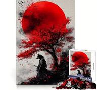 Puzzle Adulte Wolf Samurai Red Moon 1000 pièces Stratégie, réflexion, Pleine Conscience, évasion, Assemblage précis, (50x75cm)