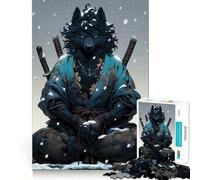 Puzzle Adulte Wolf Samurai Snowy Meditation 1000 pièces,Jeu de Stimulation Cognitive,emboîtement précis,sans espaces,activité apaisante pour la Pause mentale (38x52cm)