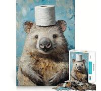 Puzzle Adulte Wombat avec Chapeau en Papier Toilette,1000 pièces,Jeu de mémoire,découpage de Haute précision,activité Manuelle Calme,Exercice Mental à Faire à la Maison (38x52cm)
