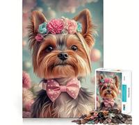 Puzzle Adulte Yorkshire Terrier avec Couronne de Fleurs,1000 pièces,Jeu de Stimulation Cognitive,Assemblage précis sans espaces,activité apaisante pour la détente mentale (38x52cm)