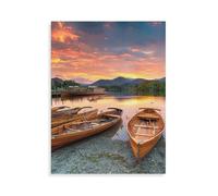 Puzzle Adultes 1000 Pièces en Papier，Derwent Water, Coucher de Soleil enflammé sur Les Bateaux，Puzzle Coloré Formation Attention Patience Jouets Logique Mémoire Défi（38x26cm）-AO16