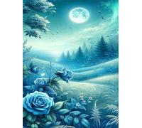 Puzzle Adultes 150 Pièces Jeux d'activités Familiales - 150 pièces Puzzle à Faire Soi-même pour Décoration d'intérieur - Puzzles pour Adultes Champ de Roses Bleues Lune
