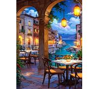 Puzzle Adultes 1500 Pièces Jeux d'activités Familiales - 1500 pièces Puzzle à Faire Soi-même pour Décoration d'intérieur - Puzzles pour Adultes Vue Nocturne du Restaurant