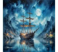 Puzzle Adultes 60 Pièces Bateau de Nuit au Clair de Lune,Jeu de Création et Logique,Puzzle de Qualité Supérieure Coloré,Puzzles Difficile pour Jeux D'activités Familiales