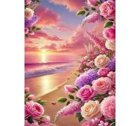 Puzzle Adultes 70 Pièces Jeux d'activités Familiales - 70 pièces Puzzle à Faire Soi-même pour Décoration d'intérieur - Puzzles pour Adultes Fleurs Roses Plage Coucher du Soleil