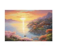Puzzle Adultes Sunset Over The Harbour 1000 Pièces Puzzles en Bois pour EnfFourmis À Partir De 12 Ans Éduchatif Jeu Familial （75×50cm）