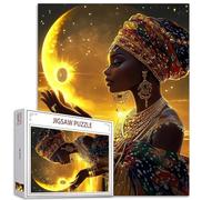 Puzzle Afrique Black Girl de 1000 pièces pour adultes - Peinture de femme afro - Puzzle de peinture de la reine africaine portant une reine africaine complexe - Jeu de 1000 pièces - Modèle de mode -
