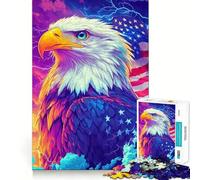 Puzzle Aigle américain avec Drapeau pour Adultes,1000 pièces,Jeu Stimulant l'esprit,pièces précises et sans Couture,activité relaxante à Faire en Groupe à l'intérieur (38x52cm)