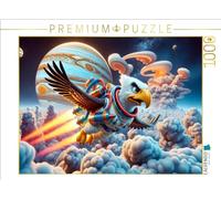 Puzzle · Aigle dans la tempête de Jupiter : vol à Travers la mer de gaz | Au-dessus des nuages d'une planète géante · 1000 pièces · Format assemblé 64 × 48 cm · CALVENDO Puzzle