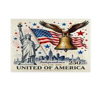 Puzzle aigle du 4 juillet pour adultes - 1000 pièces - 250e anniversaire des États-Unis - Décoration vintage imprimée pour le divertissement créatif