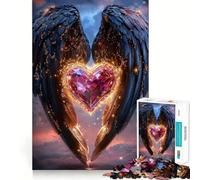 Puzzle Ailes d'ange et Cœur pour Adultes 1000 Pièces Stimule la Concentration Jeu Amusant Taille Uniforme Pièces Précises Activité de Renforcement des Liens Sociaux (50x75cm)