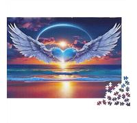 Puzzle Ailes d'ange Puzzle Adultes pour Décompression Ailes au-Dessus d'un Cœur Océanique Jeu Éducatif Défi Décoration Murale 38x26cm/1000pcs