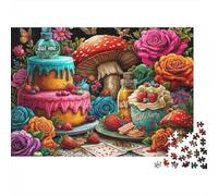 Puzzle Alice au Pays des Merveilles de 1000 pièces - Gâteau Champignon fantaisiste - Jeu éducatif pour Adultes - Décoration intérieure - Niveau de difficulté élevé -Anniversaire - 52 x 38 cm