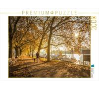 Puzzle · Allée du Port de Schierstein au Lever du Soleil, Wiesbaden, Hesse | Ambiance dorée d'un matin d'automne sous les vieux platanes au… · 2000 pièces · Format assemblé 90 × 67 cm · CALVENDO Puzzle