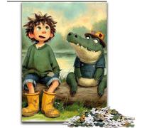 Puzzle Alligator et Garçon 1000 pièces pour Adultes et Adolescents, Art Intéressant, Réduction du Stress, Liste de Souhaits avec Père Noël, pour Les 14 Ans (26x38cm)