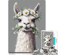 Puzzle Alpaga avec Fleurs pour Adultes et Ados 1000 Pièces, Anti-Stress Staycation Kill Time avec Affiche et Fiche de Trivia Assorties (50x75cm)