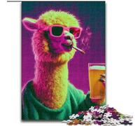 Puzzle Alpaga Buvant Une Boisson 1000 pièces pour Adultes et Adolescents, Cadeau d'anniversaire pour Tuer Le Temps, décoration Murale pour Les 14 Ans et Plus (Taille 26x38cm)