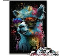 Puzzle Alpaga coloré avec Lunettes 1000 pièces pour Adolescents, Jeu éducatif Familial, idéal pour la décoration de Bureau (50x75cm)