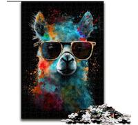 Puzzle Alpaga coloré avec Lunettes 1000 pièces pour Adultes et Adolescents, à partir de 14 Ans, décoration Murale, Cadeau d'anniversaire de Noël (26x38cm)