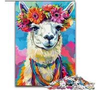Puzzle Alpaga Fleur 1000 pièces pour Adultes et Adolescents, Jouets éducatifs, Jeux Anti-Stress, Cadeaux d'anniversaire Uniques (26x38cm)