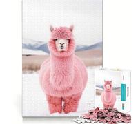 Puzzle Alpaga Rose dans la Neige pour Adolescents 1000 Pièces Jeu d'Éveil Mental Design Détente et Doux Assemblage Surprise de Noël (50x75cm)