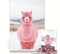 Puzzle Alpaga Rose dans la Neige pour Adolescents 1000 Pièces Jeu d'Éveil Mental Design Détente et Doux Assemblage Surprise de Noël (50x75cm)