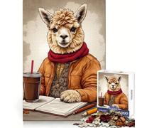 Puzzle Alpaga Savourant Un Café 1000 Pièces pour Adolescents Stimule la mémoire, détente et Finitions impeccables Cadeau Festif (38x52cm)