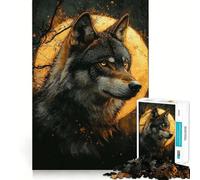 Puzzle Alpha Loup sous la Pleine Lune 1000 Pièces Adultes Jeu de Réflexion et d'exercice Ajustement Parfait Activité de Renforcement des Liens Sociaux (50x75cm)