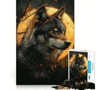 Puzzle Alpha Wolf sous la Pleine Lune,1000 pièces,Jeu de mémoire,découpe Laser de qualité supérieure,activité captivante pour des soirées tranquilles (38x26cm)